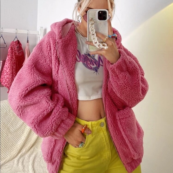 Pink Fuzzy Teddy Jacket Coat - Picture 2 of 7